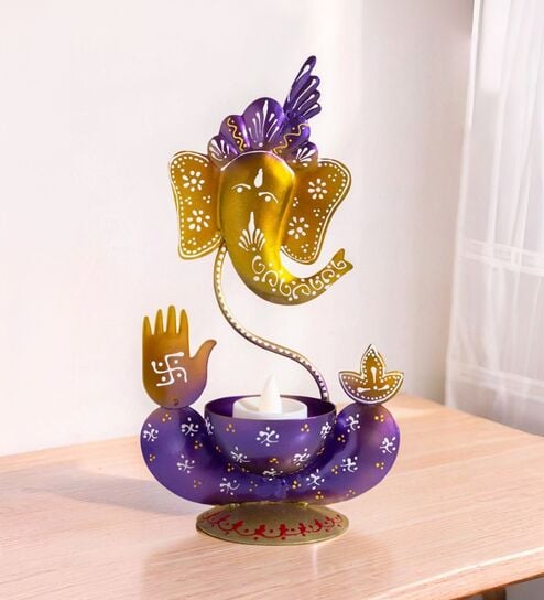 Ganesha Gold Metal Table Tea Light Holder