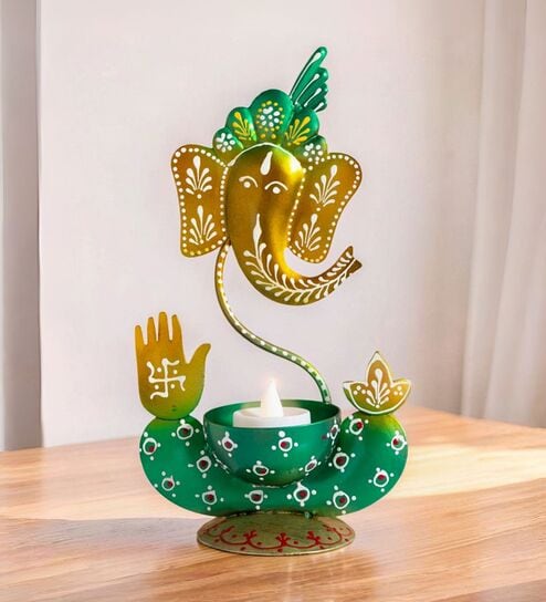 Ganesha Gold Metal Table Tea Light Holder