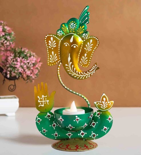 Ganesha Gold Metal Table Tea Light Holder