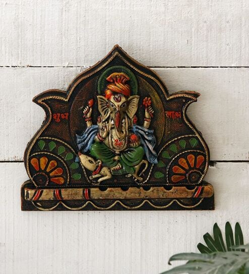 Ganesha Inside Lotus Fiber Wall Art