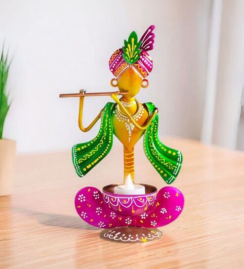 Ganesha Magenta Metal Table Tealight Candle Holders