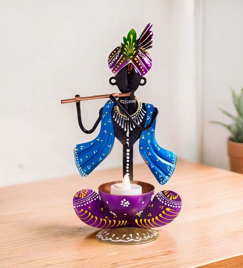 Ganesha Purple Metal  Table Tea Light Holder