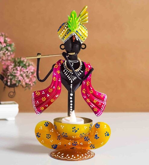 Ganesha Yellow Metal Table Tealight Holder