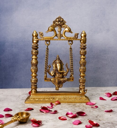 Ganpati Sitting On Jhula Brass Religious Idol