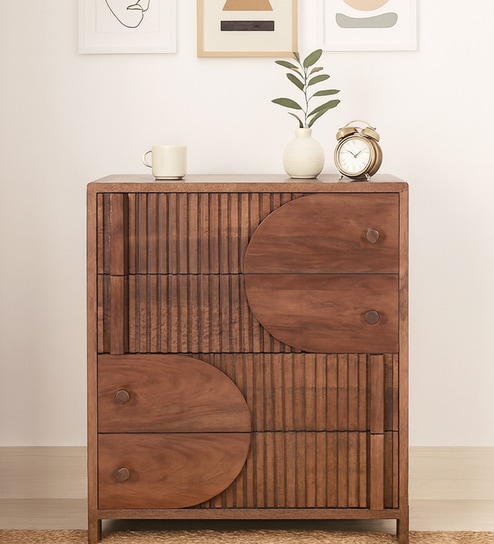 Gardener Solid Wood Chest Of Drawers In Scratch Resistant Rustic Teak Finish