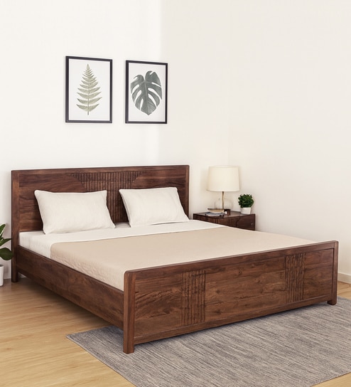 Gardener Solid Wood King Size Bed In Scratch Resistant Rustic Teak Finish