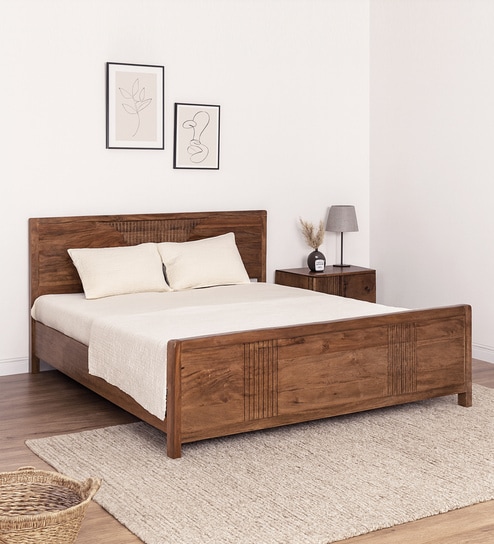 Gardener Solid Wood Queen Size Bed In Scratch Resistant Rustic Teak Finish