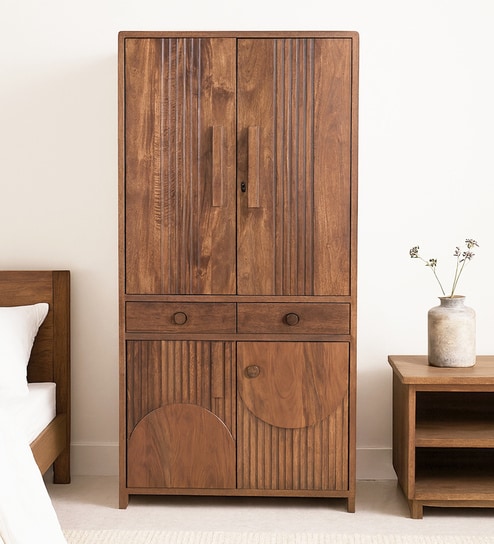 Gardener Solid Wood Wardrobe In Scratch Resistant Rustic Teak Finish