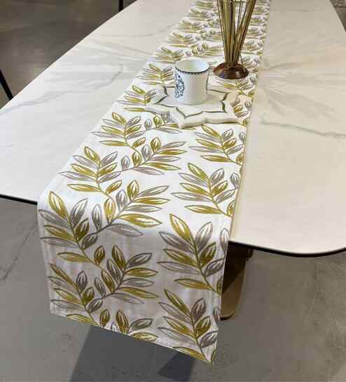 Green Gardenia 100% Cotton 7x72 Inches Floral Table Runner