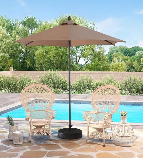 Gardenia Outdoor Center Pole Pushup Umbrella With Water Resistant Roof & Water Base in Brown Colour
