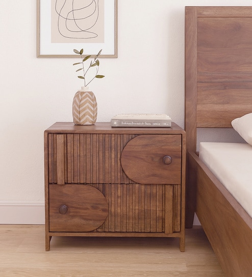 Gardner Solid Wood Bedside Table In Scratch Resistant Rustic Teak Finish