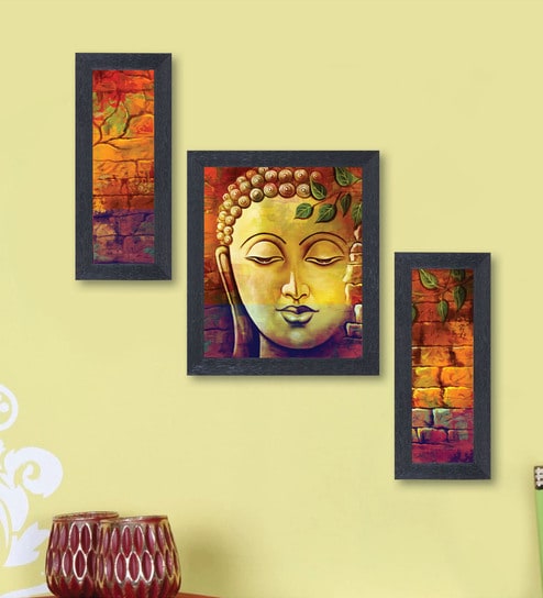 Pictorial Craftsmanship Multicolour Synthetic Wood Framed Spiritual Art Print Set of 3