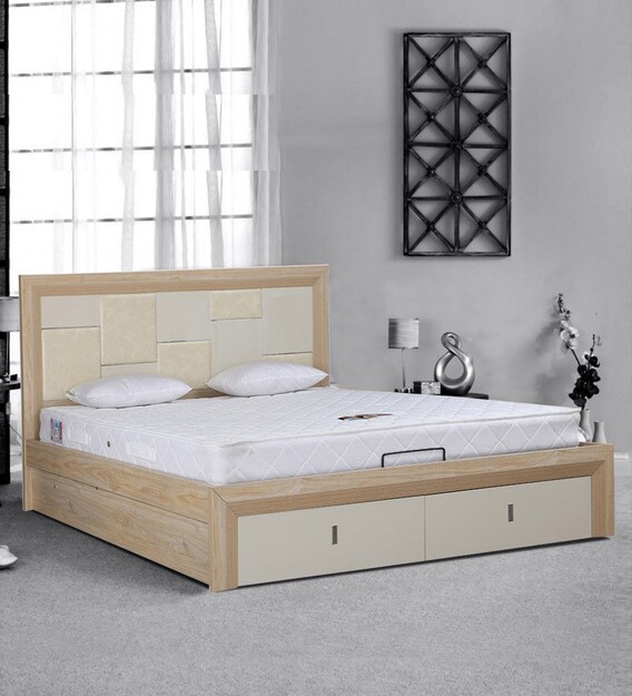 Buy Galileo Queen Size Bed With Storage In Beige Colour By Hometown Online Contemporary Queen Size Beds Beds Furniture Pepperfry Product