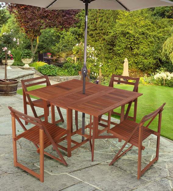 Buy Gataleg 4 Seater Foldable Dining Set In Natural Wood Finish By Aura Online Patio Tables Sets Tables Furniture Pepperfry Product