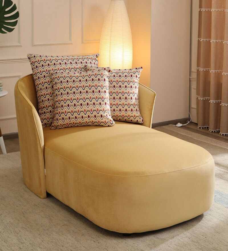 Buy Gael Velvet Chaise Lounger in Mustard Colour by CasaCraft Online Chaise Loungers Sofas