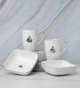 Gaj Platinum rim 2 Mugs & 2 Square bowl (curved shape) Set of 4