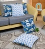 Galaxy Blue Microfiber Floral 16X16 Inches Cushion Covers Set Of 5