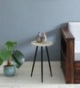 Galison Metallic End Table With Black Base & Travertine Top