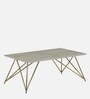 Galliano Metal Coffee Table In White & Matte Gold Finish With Travertine Top