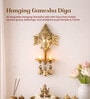 Golden Ganesha Brass Wall Decor with Hanging Diyas and Bells