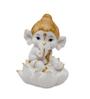Ganesha On Lotus White & Gold Polyresin Religious Idols