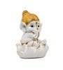 Ganesha On Lotus White & Gold Polyresin Religious Idols