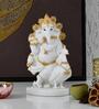 Ganesha On Peocock White & Gold Polyresin Religious Idols