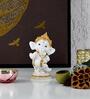 Ganesha Playing Dholak White & Gold Polyresin Religious Idols