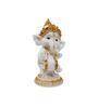 Ganesha Playing Dholak White & Gold Polyresin Religious Idols