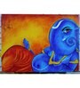 Lord Ganesha Blue Wooden Framed Spiritual Art Panel Set of 4
