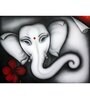 Lord Ganesha Grey Wood Framed Spiritual Art Panel Set of 4