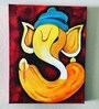 Lord Ganesha Yellow Wood Framed Spiritual Art Panel