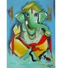Lord Ganesha Green Wood Framed Spiritual Art Panel