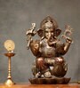 Ganesha With Laddu Brass Gold Religious Idol