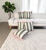 Olive Striped Striped Cotton Ruffle 18x18 inches Cushion Covers Set of 5