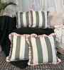 Olive Striped Striped Cotton Ruffle 18x18 inches Cushion Covers Set of 4