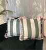 Olive  Striped Striped Cotton Ruffle 18x18 inches Cushion Covers Set of 2