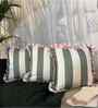 Olive Striped Striped Cotton Ruffle 18x18 inches Cushion Covers Set of 3