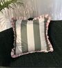 Olive Striped Striped Cotton Ruffle 18x18 inches Cushion Cover