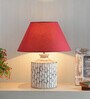 Magnum Maroon Cotton Shade Night Lamp With Wood Base
