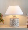 Uniquely White Cotton Shade Night Lamp With Wood Base
