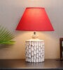 Metz Maroon Cotton Shade Night Lamp With Wood Base