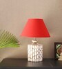 Metz Maroon Cotton Shade Night Lamp With Wood Base