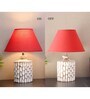 Metz Maroon Cotton Shade Night Lamp With Wood Base