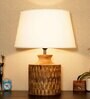 Groove White Cotton Shade Night Lamp With Wood Base