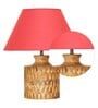 Intricately Beige Cotton Shade Night Lamp With Wood Base