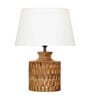Groove White Cotton Shade Night Lamp With Wood Base