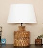 Groove White Cotton Shade Night Lamp With Wood Base