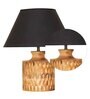 Eros Beige Cotton Shade Night Lamp With Wood Base