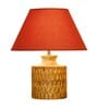 Intricately Beige Cotton Shade Night Lamp With Wood Base
